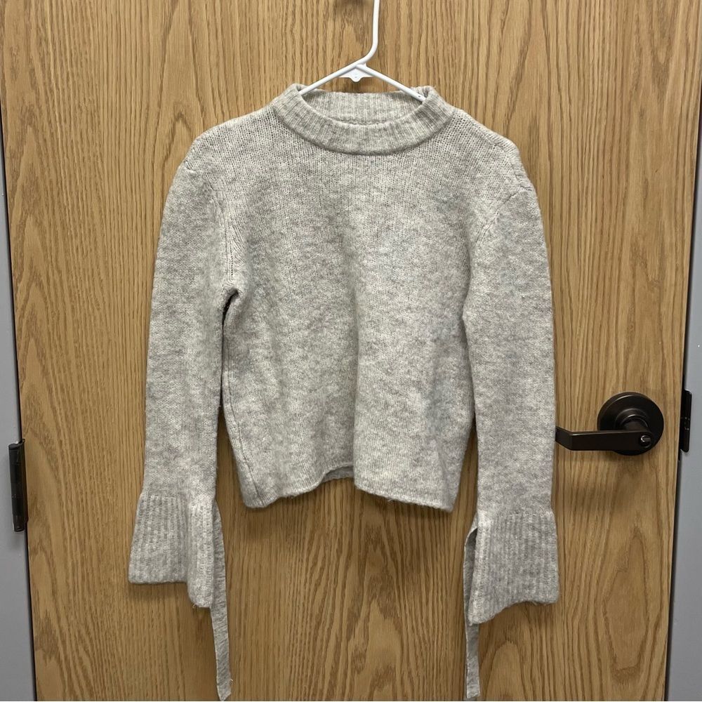 Vero Moda Light Gray Marled Tied Sleeve Sweater